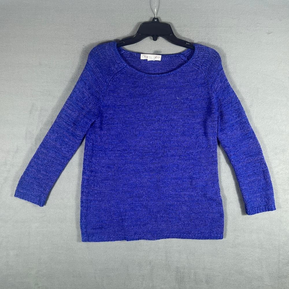 Chaus & Co Womens Sweater S Blue Vintage Y2K Pullover 3/4 Sleeve Raglan Knit